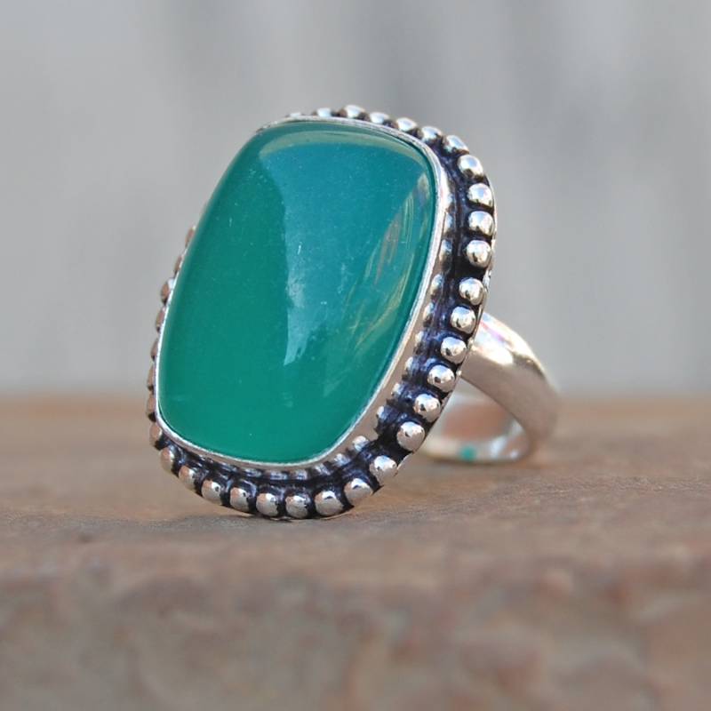 Grüner Onyx Sterling Silber Ring Perlenschmuck Grüner Onyx Sterling Silber Ring Perlenschmuck von uniquegemsjewels