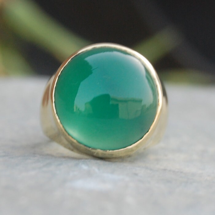 Grüner Onyx Sterlingsilber Ring Runder Cabochon, Handgefertigter Schmuck von uniquegemsjewels