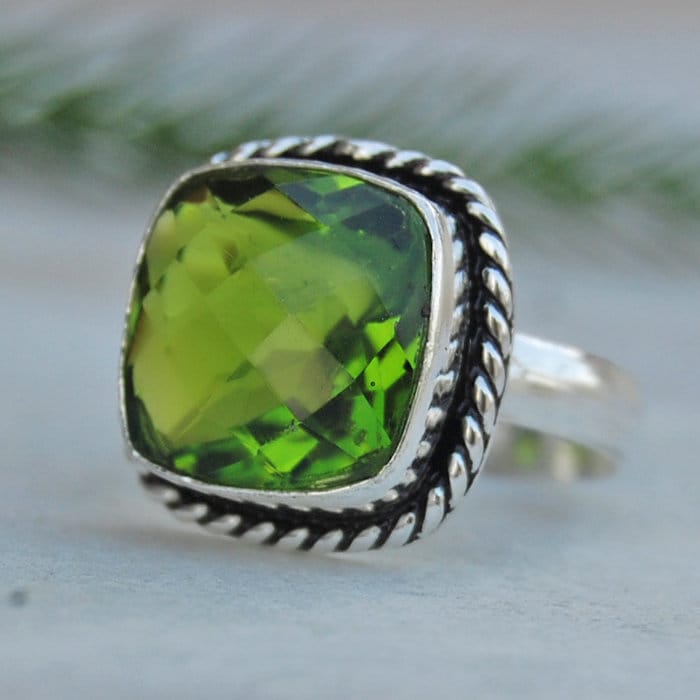 Grüner Peridotquarz Ring 925 Sterling Silber, Handgemachter Schmuck von uniquegemsjewels