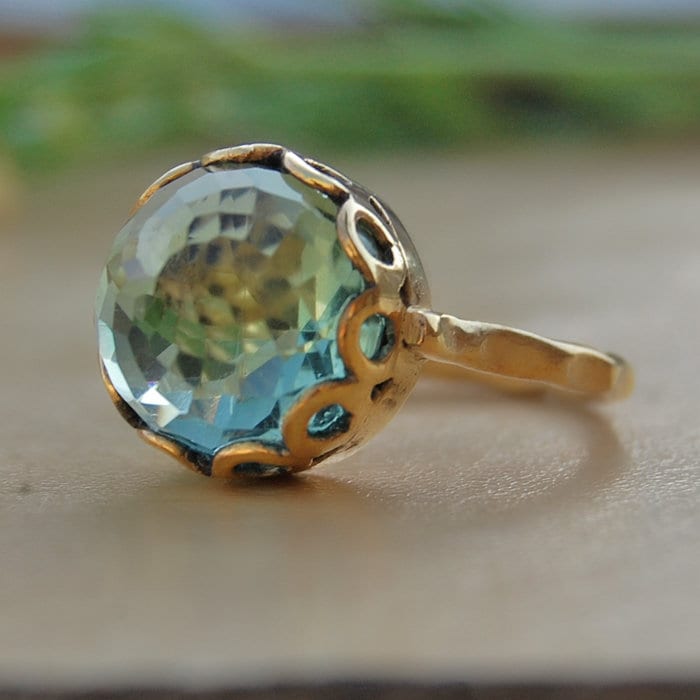 Grüner Prasiolith Ring 925 Sterling Silber, 18K Gold Statement Ring von uniquegemsjewels