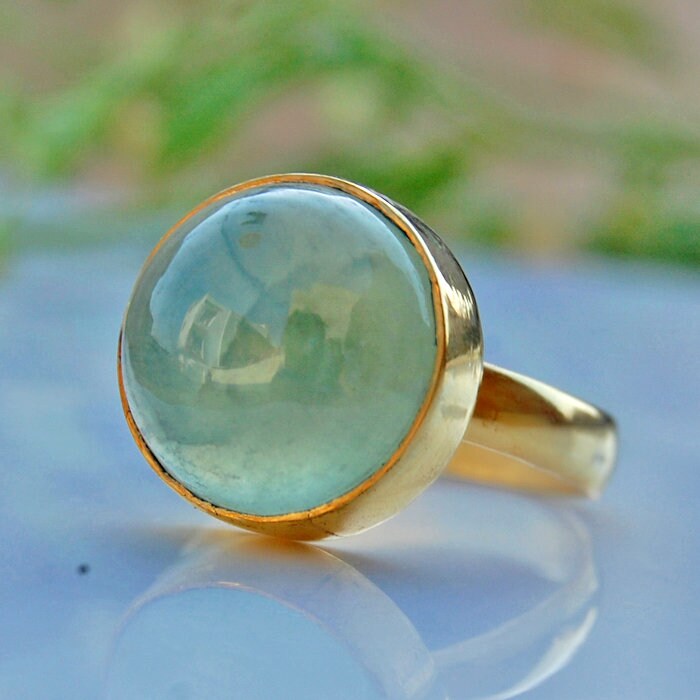 Grüner Prehnit Sterling Silber Ring 18K Gold Statement Ring Grüner Prehnit Sterling Silber Ring 18K Gold Statement Ring von uniquegemsjewels