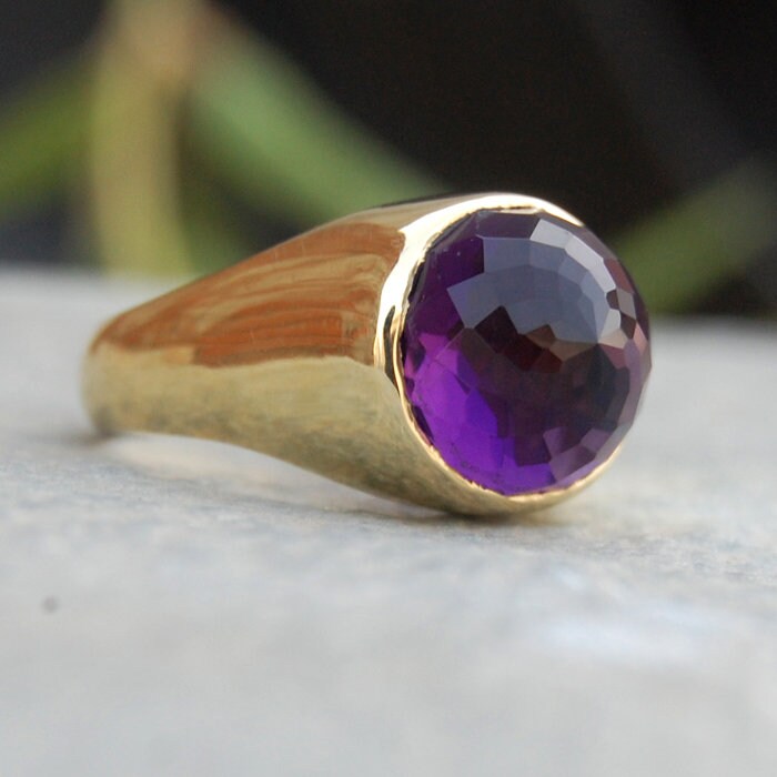 Handgefertigter Amethyst-Ring 925 Sterling Silber, 18K Goldschmuck von uniquegemsjewels