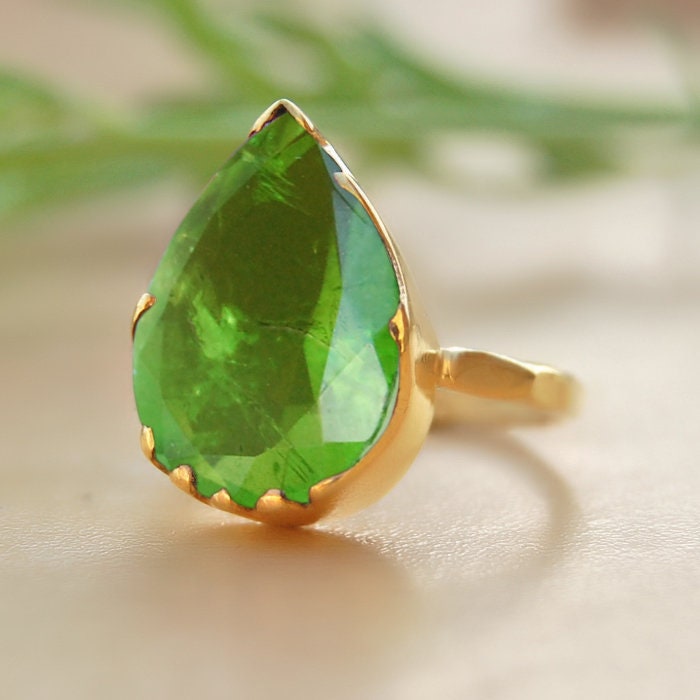 Handgemachter Peridotquarz Ring 925 Sterling Silber, 18K Gold von uniquegemsjewels