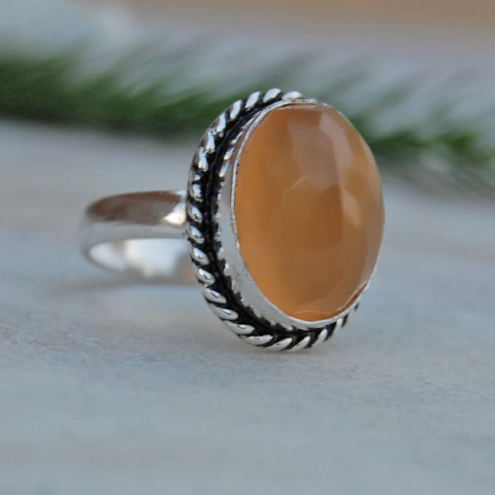 Hunny Chalcedon Edelstein-Ring 925 Sterling Silber, 18K Gold von uniquegemsjewels