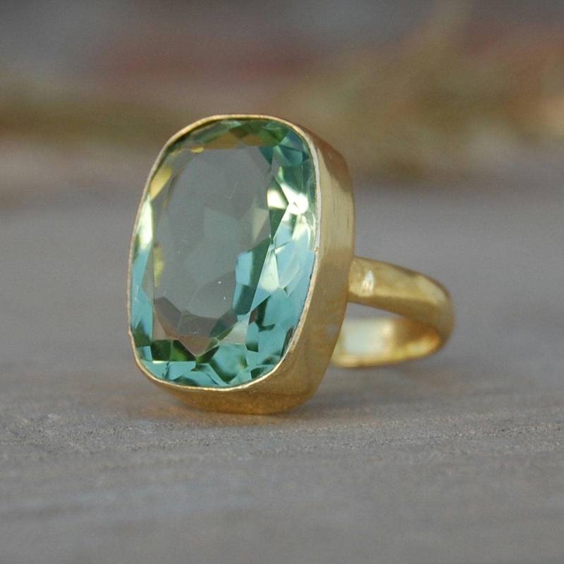 Kissen Grüner Amethyst Ring 18K Gold & Sterling Silber Prasiolith Schmuck von uniquegemsjewels