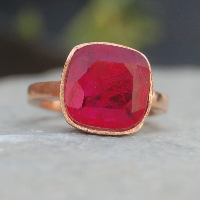 Kissen Rubellit Granat Ring 925 Sterling Silber, 18K Gold Akzent von uniquegemsjewels
