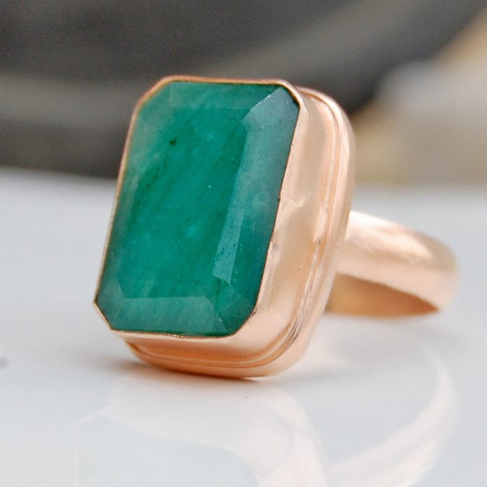 Kissen Smaragd Ring 18K Rose Gold, Sterling Silber, Mai Geburtsstein von uniquegemsjewels