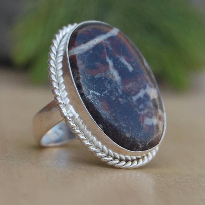 Konfetti Jaspis Ring Riesiger Stein, 18K Gold Sterling Silber von uniquegemsjewels