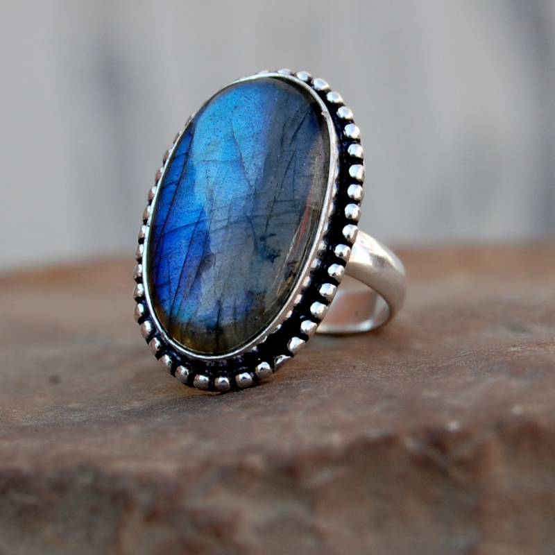 Blauer Labradorit-sterlingsilberring, Großer Edelstein von uniquegemsjewels