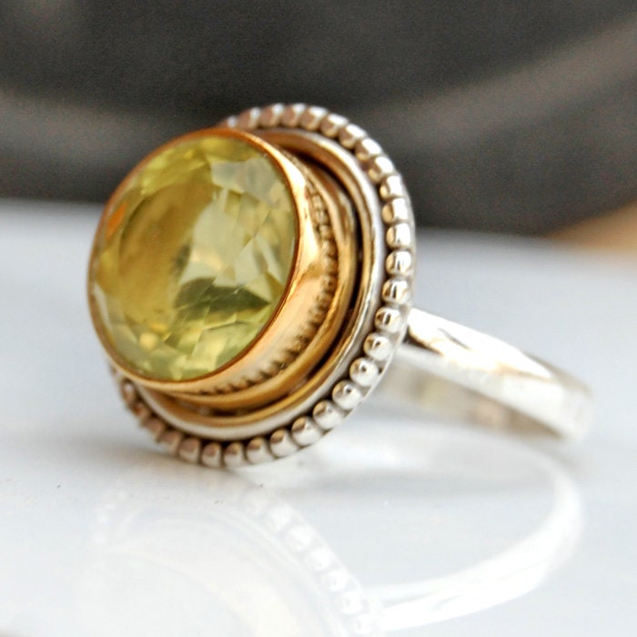Lemon Topas Sterling Silber Ring Gelbgold Überzogener Zweifarbiger Statement Schmuck von uniquegemsjewels