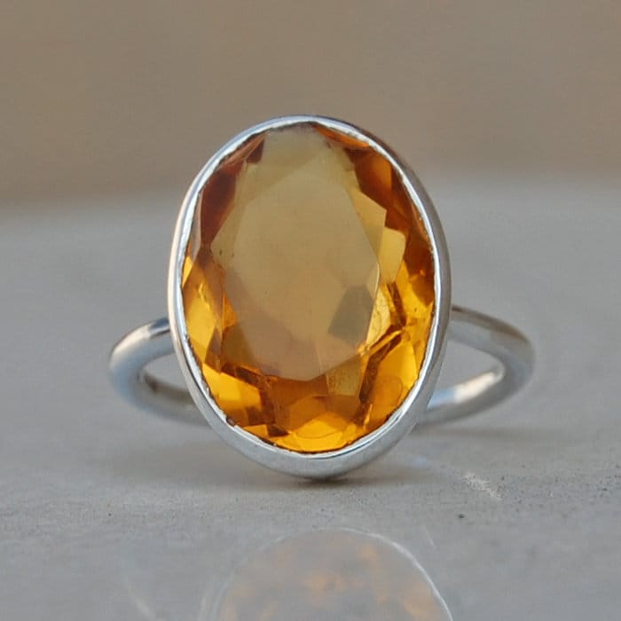 Mandarine Citrin Sterling Silber Ring Oval Gelber Edelstein, Sternzeichen Schmuck von uniquegemsjewels