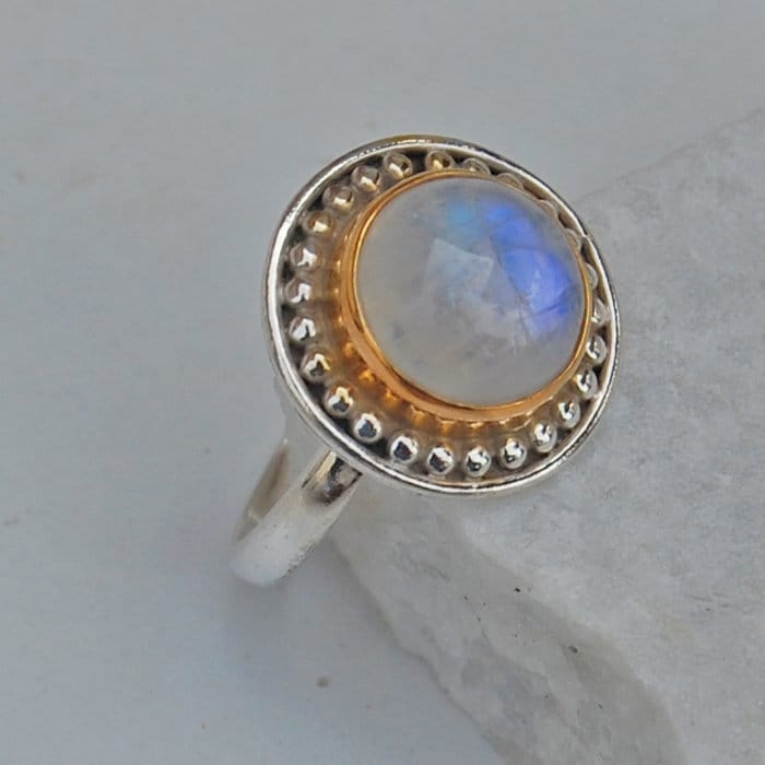 Mondstein Ring Zweifarbiges 925 Sterling Silber, Vergoldet von uniquegemsjewels