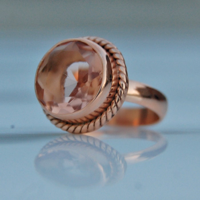 Morganit Quarz Ring Edelstein Pfirsich, 925 Sterling Silber, 18K Gold von uniquegemsjewels