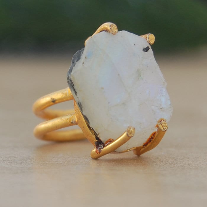 Regenbogen Mondstein Ring, 925 Sterling Silber, 18K Gold Plated von uniquegemsjewels