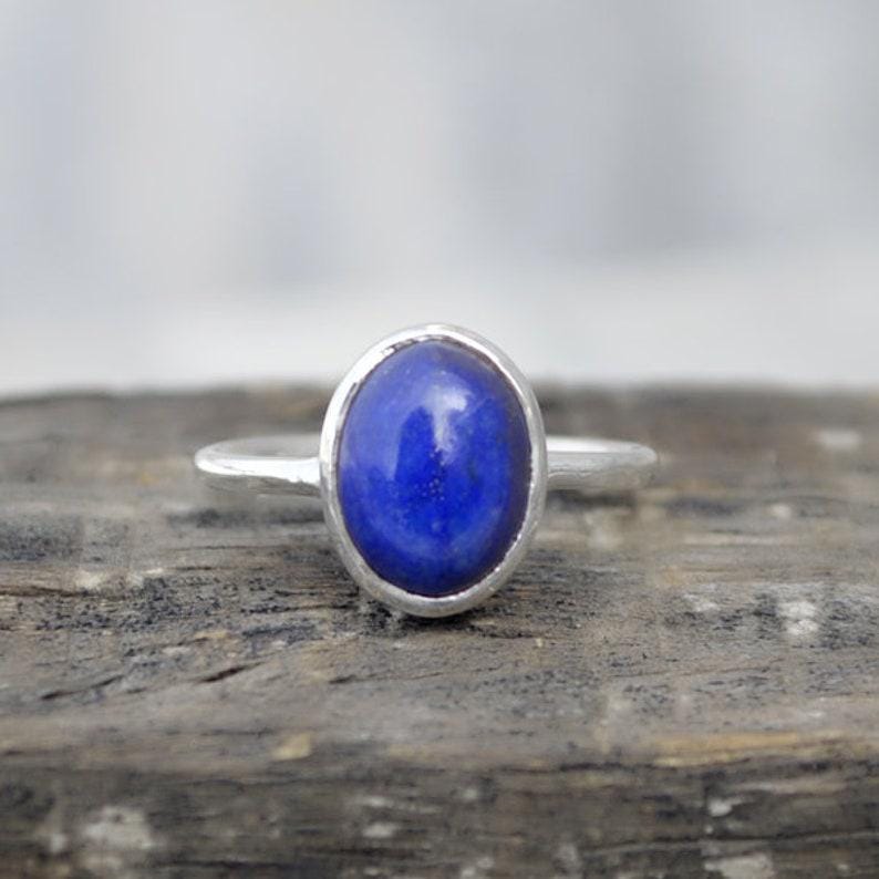 Natürlicher Lapis Lazuli 925 Sterling Silber Ring - 18K Gold Detail von uniquegemsjewels