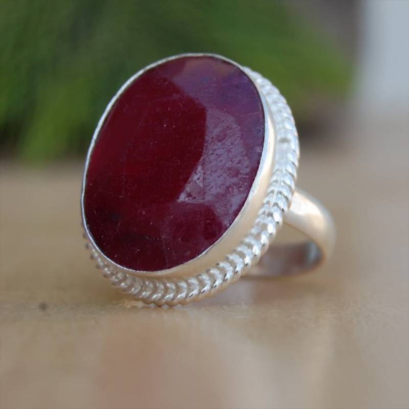 Natürlicher Roter Rubin Sterling Silber Ring - 15 X 20 Mm Edelstein von uniquegemsjewels
