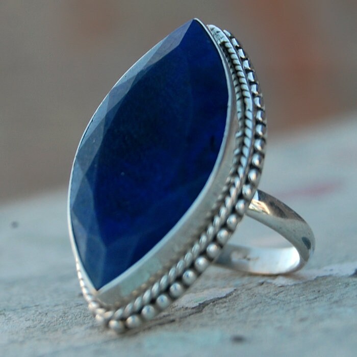 Natürlicher Saphir Sterling Silber Ring Marquise Blauer Edelstein, Sternzeichen Schmuck von uniquegemsjewels