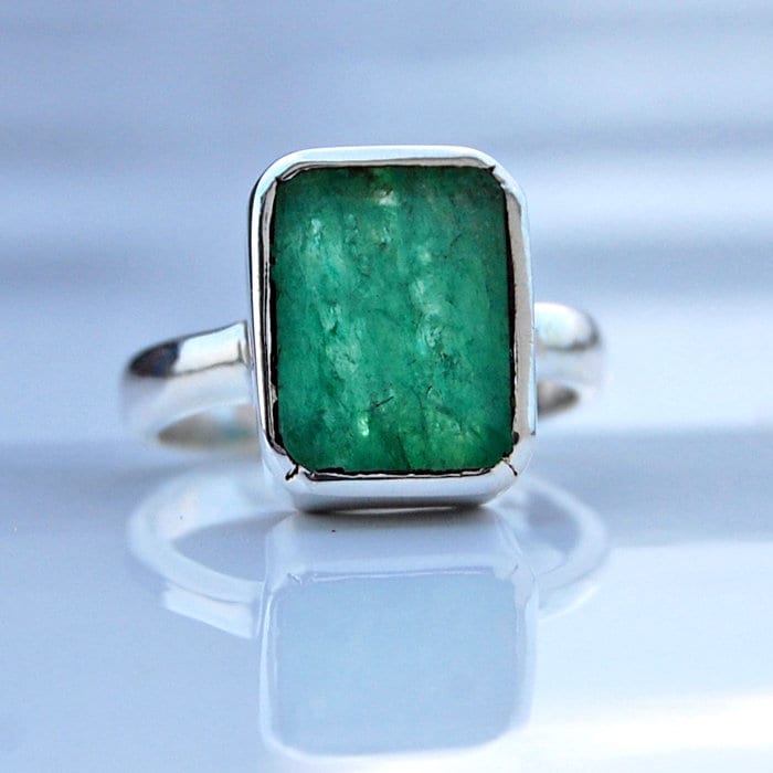 Natürlicher Smaragd Sterling Silber Ring Kissen Facettiert Statement Schmuck von uniquegemsjewels