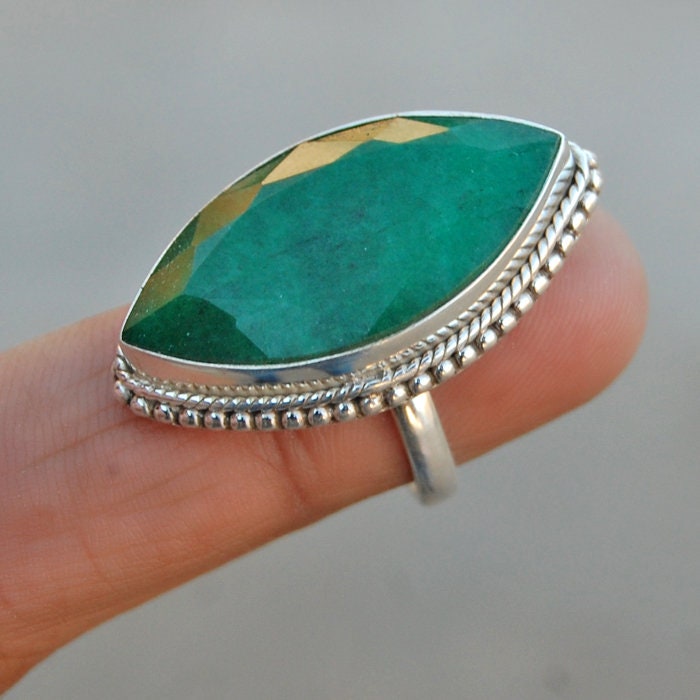 Natürlicher Smaragd Sterlingsilber Ring Marquise Facettierter Statement Ring von uniquegemsjewels