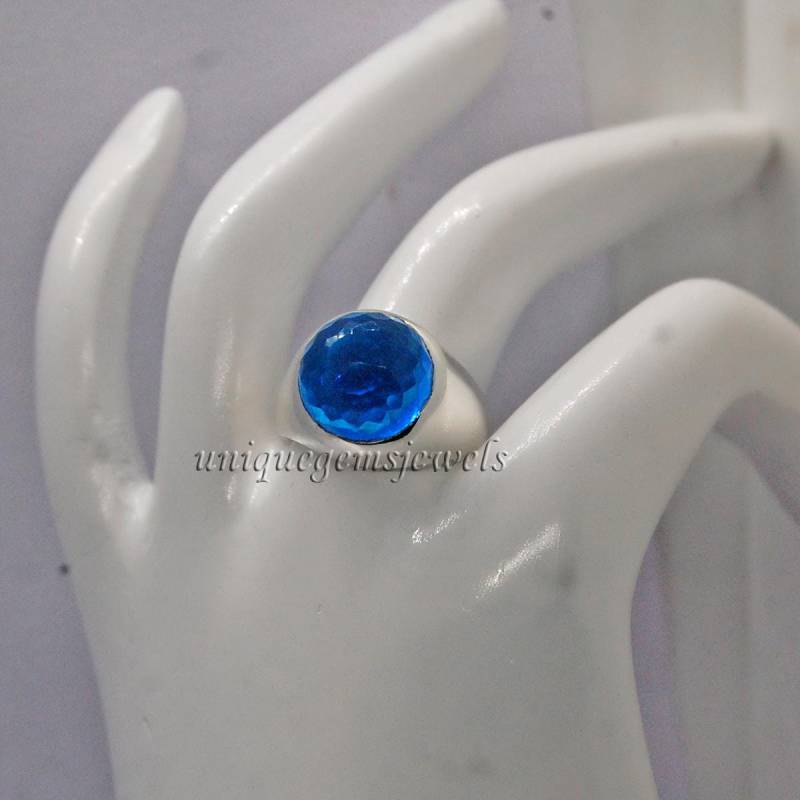 Neon Blau Apatit Quarz Ring Kuppel Stil Sterling Silber Signet von uniquegemsjewels