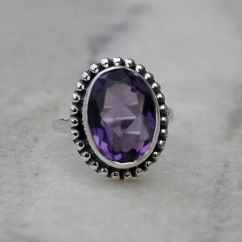 Oval Amethyst Ring 925 Sterling Silber, 18K Gold Akzent von uniquegemsjewels