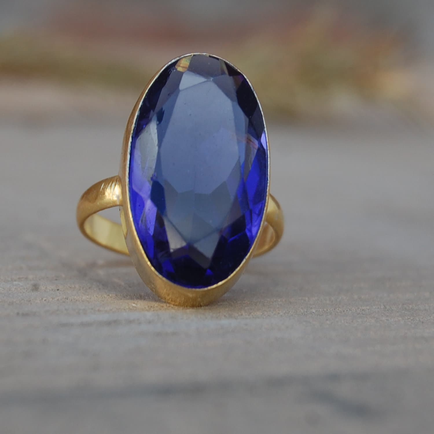 Oval Blauer Iolith Ring Silber 925, 750Er Gold Statement Schmuck von uniquegemsjewels