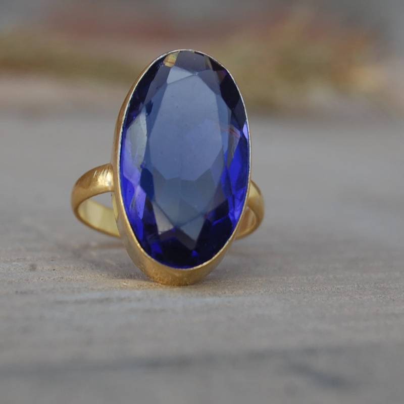 Oval Blauer Iolith Ring Silber 925, 750Er Gold Statement Schmuck von uniquegemsjewels