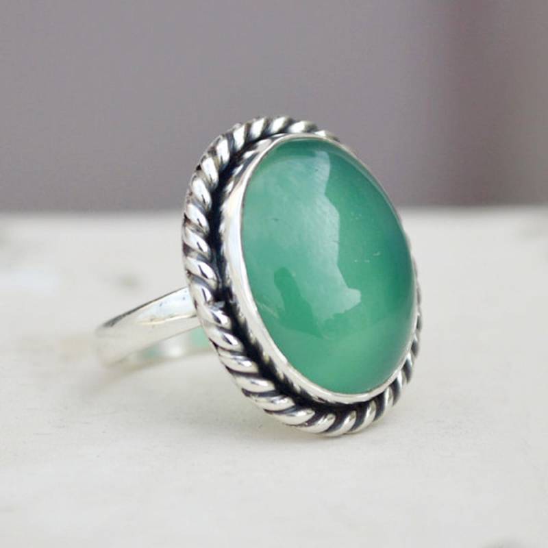 Oval Grüner Onyx Ring 925 Sterling Silber, 18K Goldschmuck von uniquegemsjewels