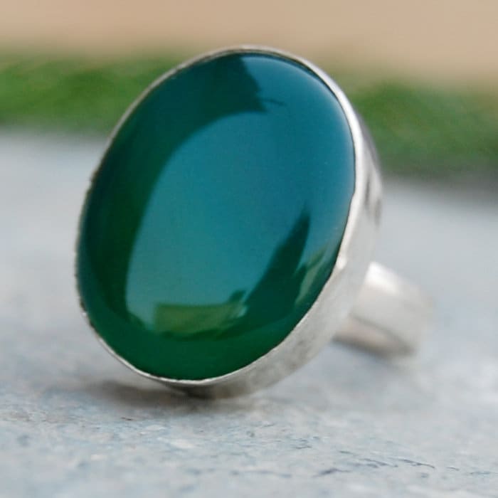 Oval Grüner Onyx Sterling Silber Ring 18K Gold Akzent Schmuck von uniquegemsjewels