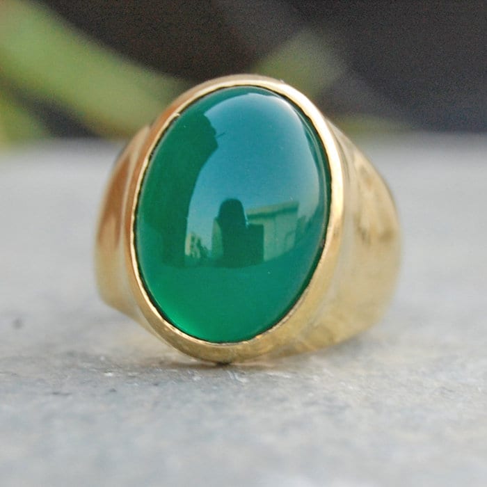 Oval Grüner Onyx Sterling Silber Ring Handgemachter 18K Gold Schmuck von uniquegemsjewels