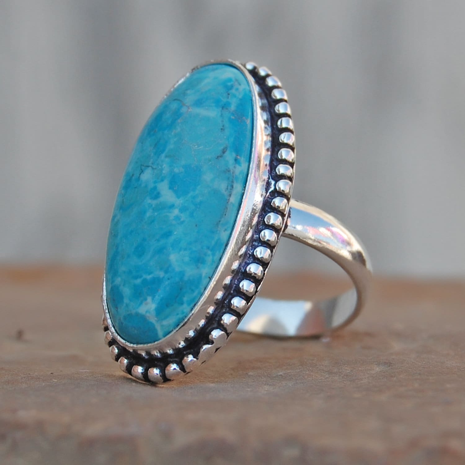 Oval Larimar Sterling Silber Ring Stabilisierter Edelstein Schmuck von uniquegemsjewels