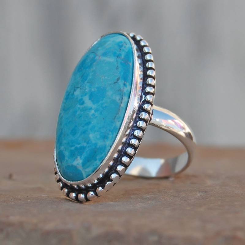 Oval Larimar Sterling Silber Ring Stabilisierter Edelstein Schmuck von uniquegemsjewels