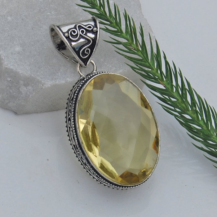 Oval Lemon Topas Silber Anhänger Großer Edelstein Schmuck von uniquegemsjewels
