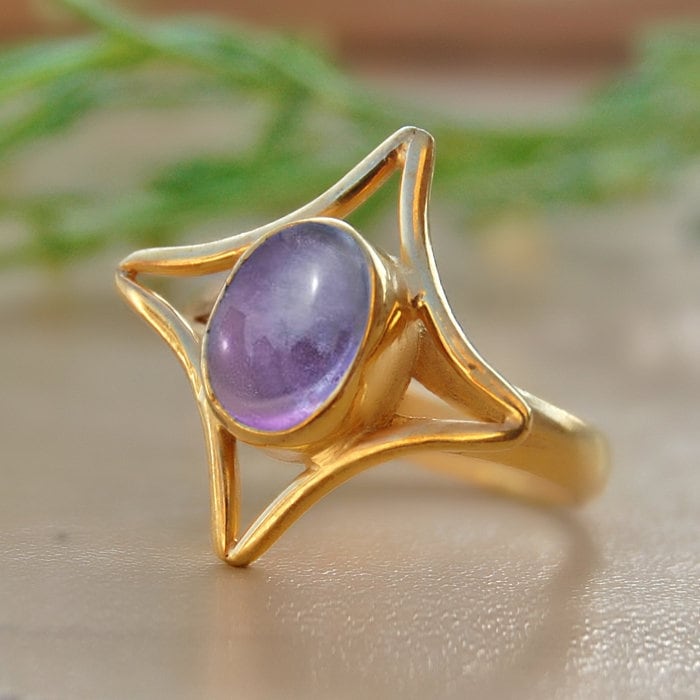 Oval Lila Amethyst Ring 18K Gold & 925 Sterling Silber, Handgemachter Schmuck von uniquegemsjewels