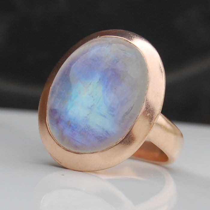 Oval Regenbogen Mondstein Ring 18K Rose Gold Sterling Silber, Juni Geburtsstein von uniquegemsjewels