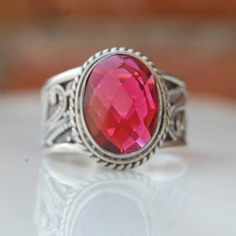 Oval Rosa Turmalin Ring Vintage Sterling Silber Edelstein Schmuck von uniquegemsjewels