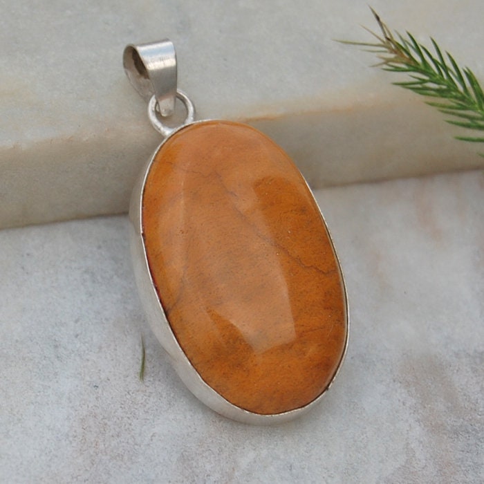 Ovaler Versteinertes Holz Anhänger Brauner Jaspis, Sterling Silber Schmuck von uniquegemsjewels