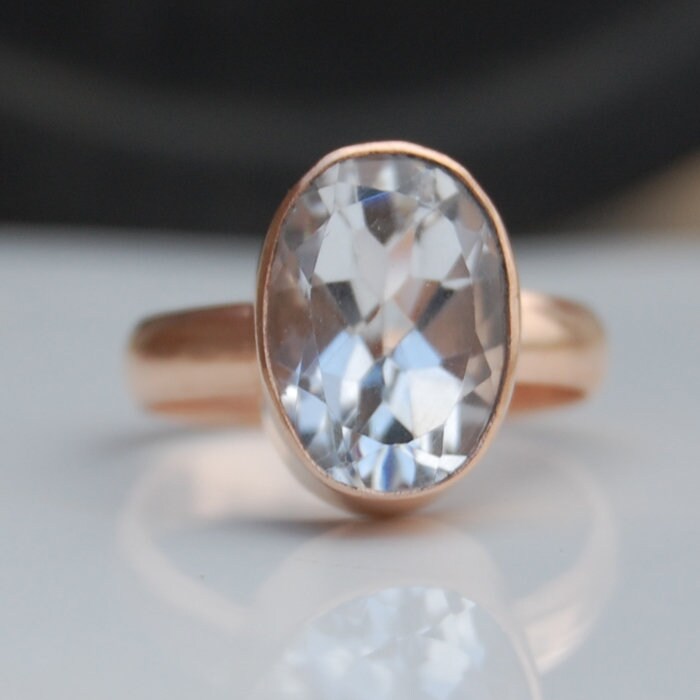 Ovaler Weißer Topas Ring 18K Roségold, Sterling Silber von uniquegemsjewels
