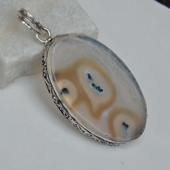 Ozean Jaspis Achat Sterling Silber Anhänger Oval Cabochon Schmuck von uniquegemsjewels