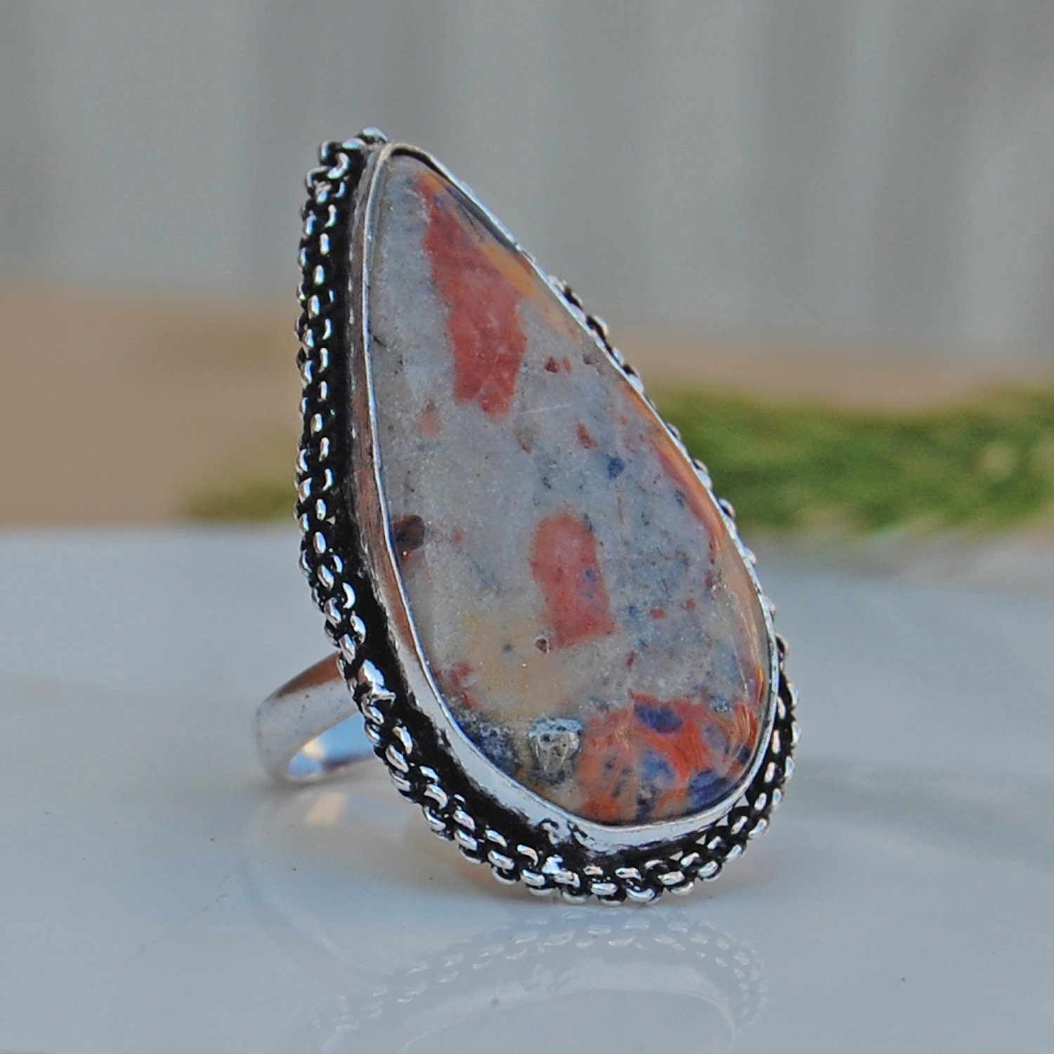 Pear Cab Track Reifen Jaspis Ring 925 Sterling Silber von uniquegemsjewels