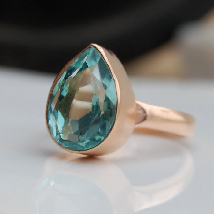 Pear Cut Grüner Hiddenit Ring 18K Rose Gold Sterling Silber von uniquegemsjewels