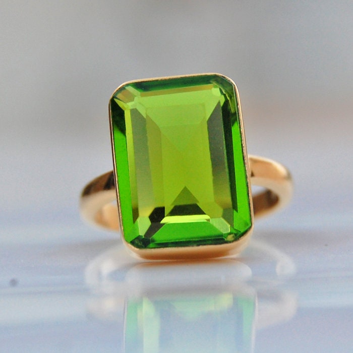 Peridot Quarz Ring Edelsteinkissen, 925 Sterling Silber, 18K Gold von uniquegemsjewels