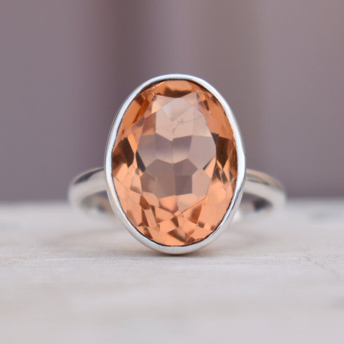 Pfirsich Morganit Quarz Ring 925 Sterling Silber, 18K Gold Statement Ring von uniquegemsjewels