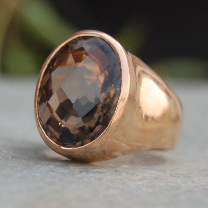 Rauchquarz Sterling Silber Ring 18K Gold Facettiert Statement Schmuck von uniquegemsjewels