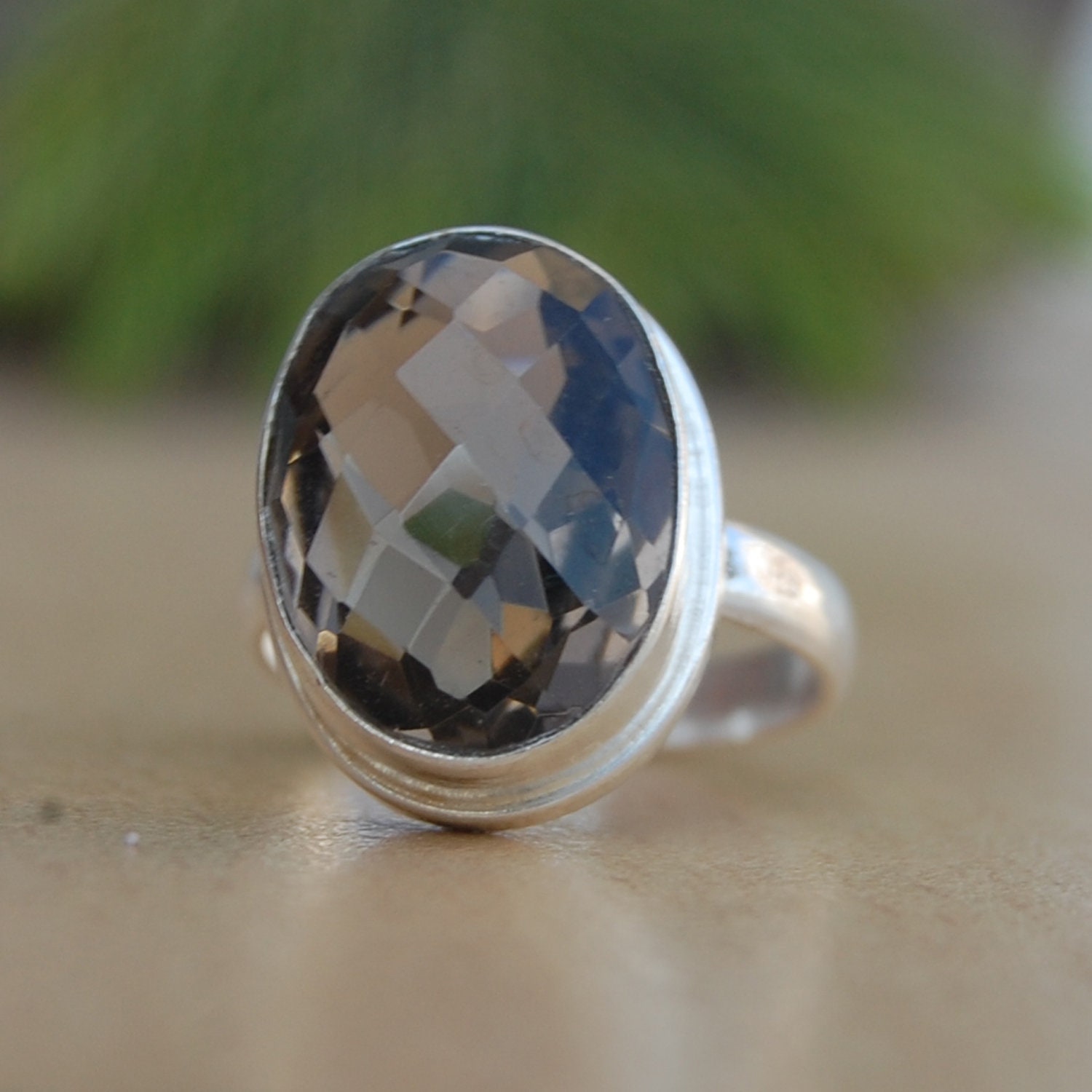 Rauchquarz Sterling Silber Ring 18K Gold-Finish, Brauner Stein von uniquegemsjewels