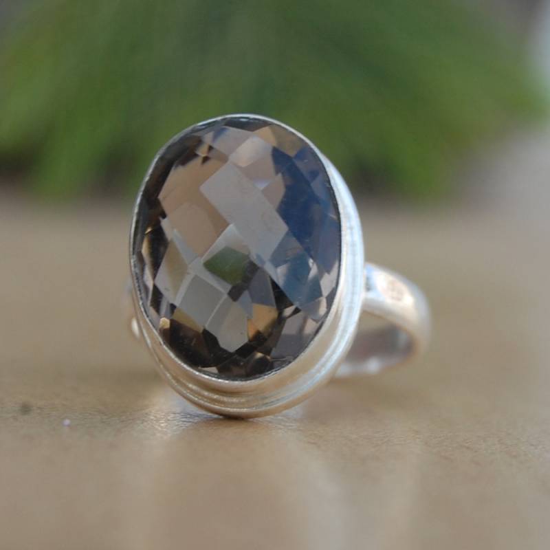 Rauchquarz Sterling Silber Ring 18K Gold-Finish, Brauner Stein von uniquegemsjewels