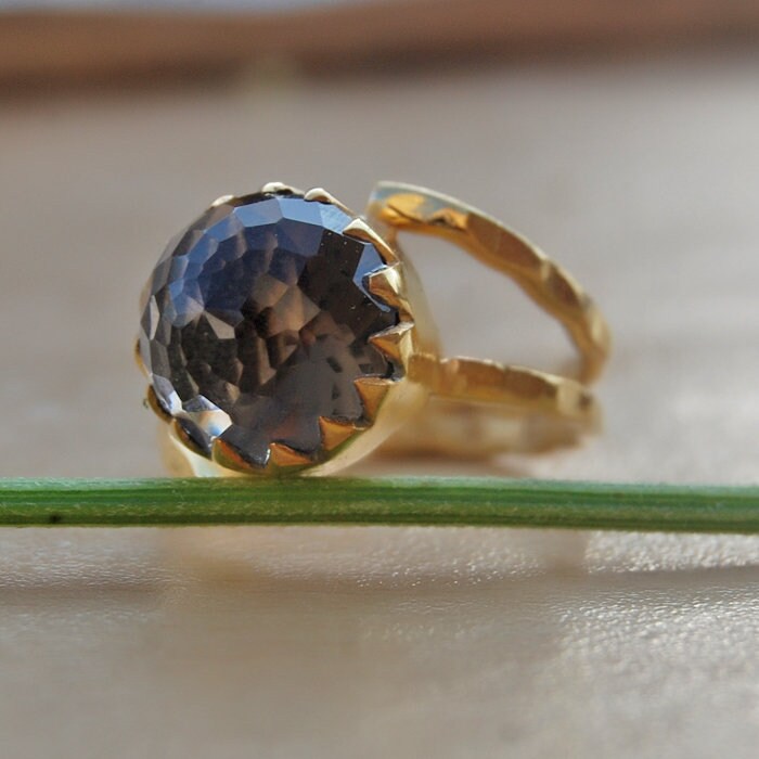 Rauchquarz Sterling Silber Ring 18K Gold Statement Schmuck von uniquegemsjewels