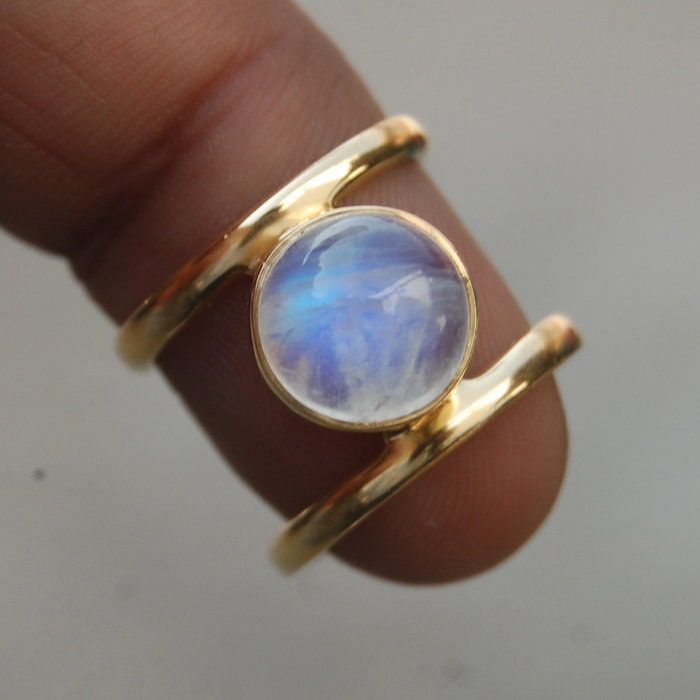 Regenbogen Mondstein Ring 18K Gold Sterling Silber Schmuck von uniquegemsjewels