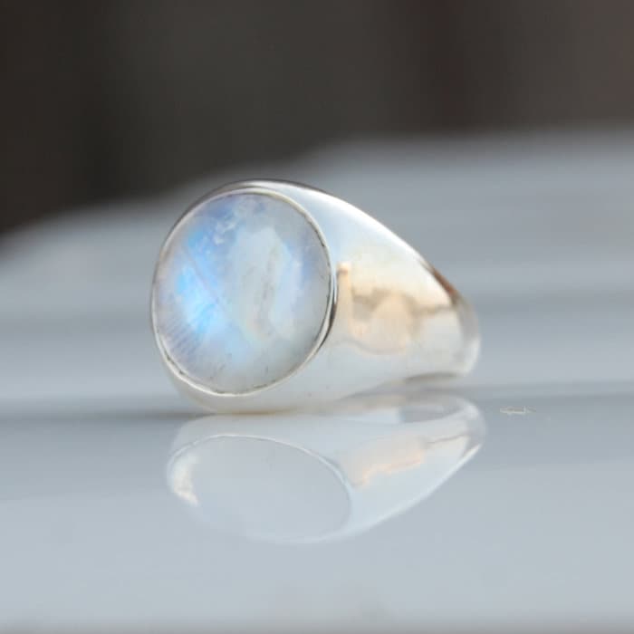 Regenbogen Mondstein Ring Handgefertigtes 925 Sterling Silber, 18K Gold Schmuck von uniquegemsjewels