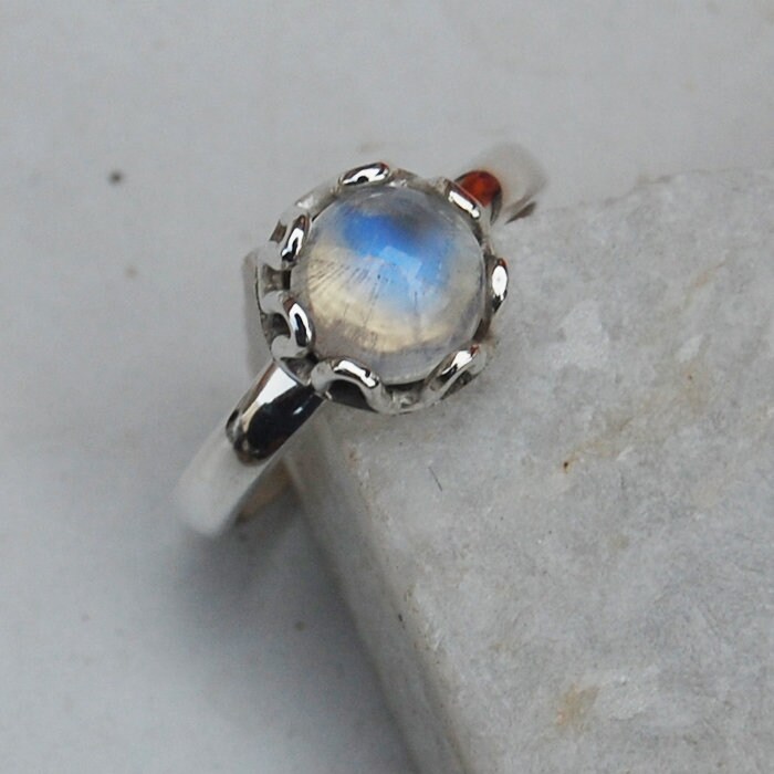 Regenbogen Mondstein Sterling Silber Ring 18K Gold Statement Schmuck von uniquegemsjewels